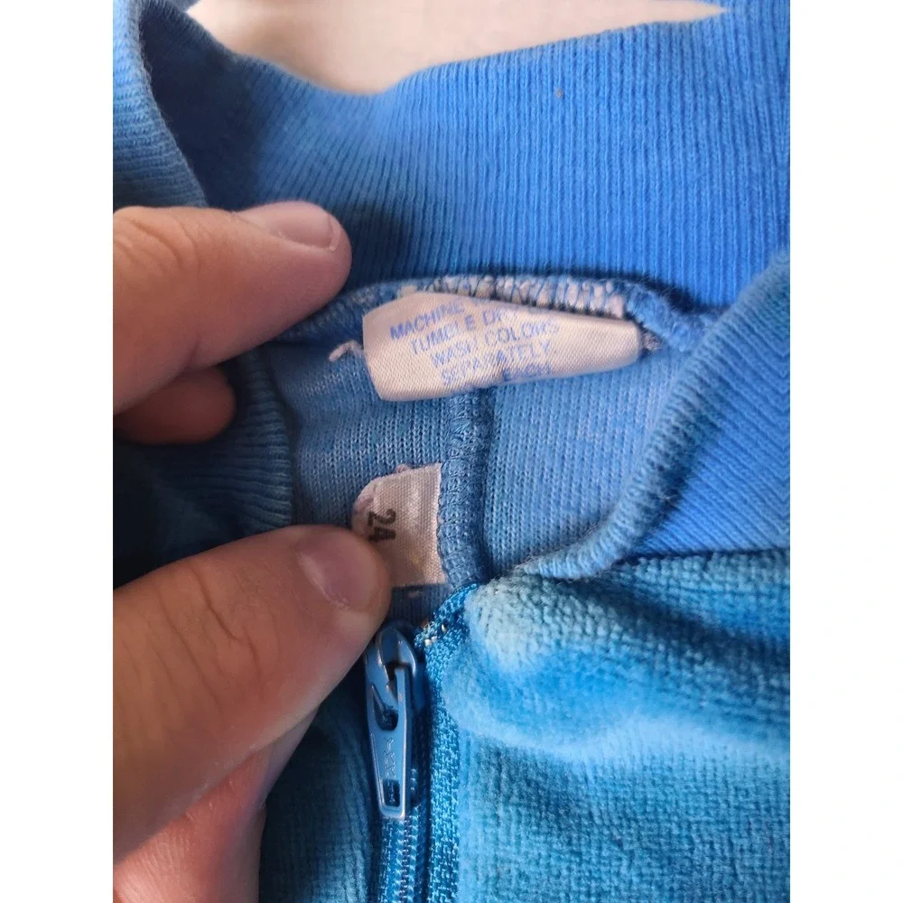 VTG Benay's Basics Footed Sleeper Kids Blue Velour Zip Up Pajamas Y2K Retro 90s